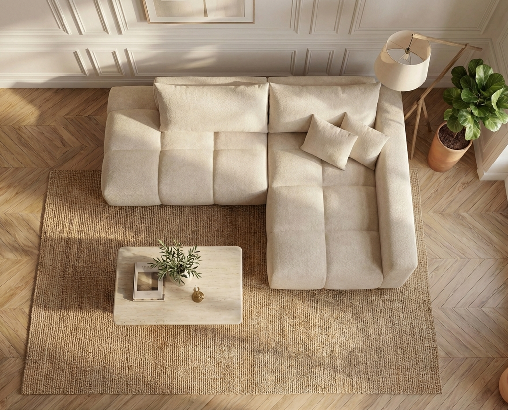 Canapé d’Angle Droit Convertible Beige avec Méridienne – Nube Auren