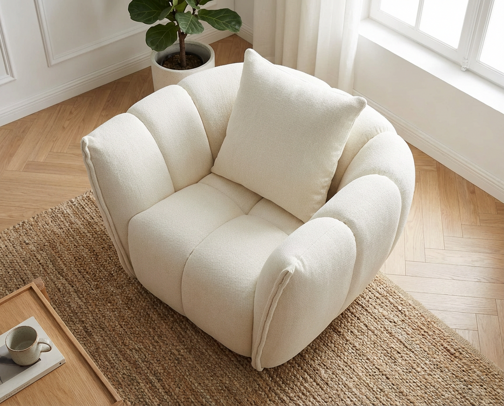 Fauteuil Pivotant Beige en Tissu Texturé – Mollie Sélan