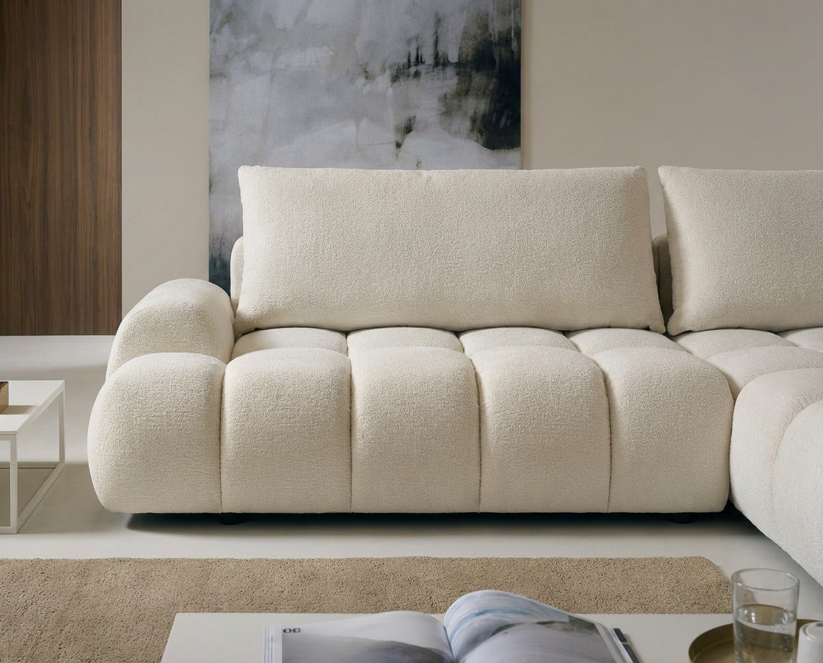 Canapé d’Angle Gauche Convertible Beige avec Rangement – Nube Eren