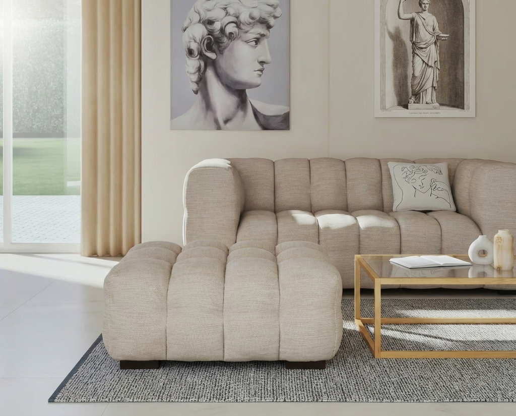 Pouf Nuage Carré Beige Sable Capitonné – Nube Alma