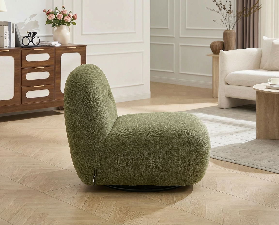 Fauteuil Pivotant Vert Kaki en Tissu Texturé – Mollie Varen