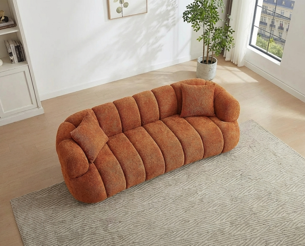 Canapé Nuage 3 Places en Tissu Bouclette Terracotta – Nube Solaro