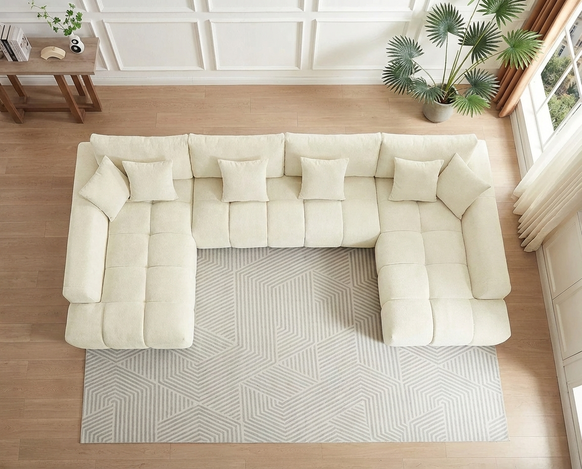 Canapé Panoramique Beige XXL avec Méridiennes – Nube Bérén