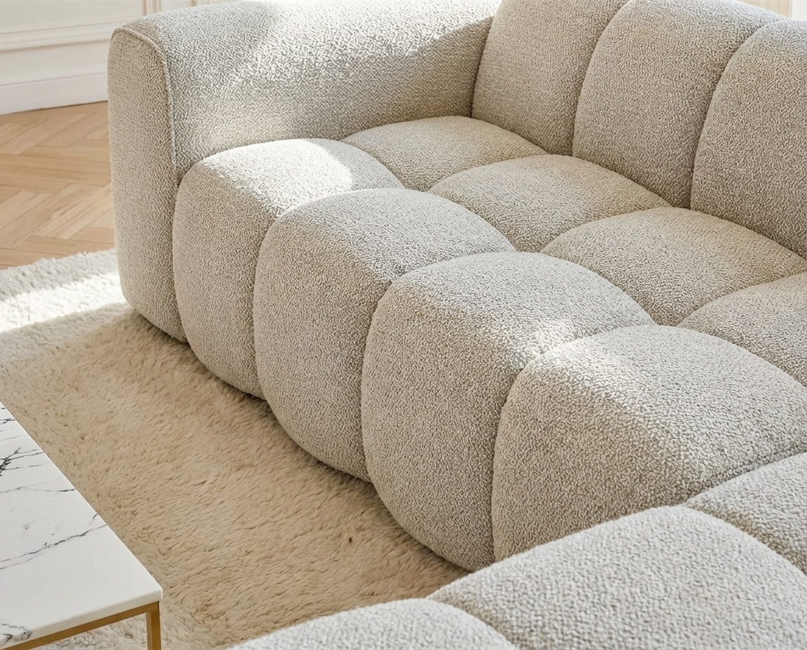 Canapé Nuage d’Angle Droit Beige en Tissu Chenille – Nube Calen