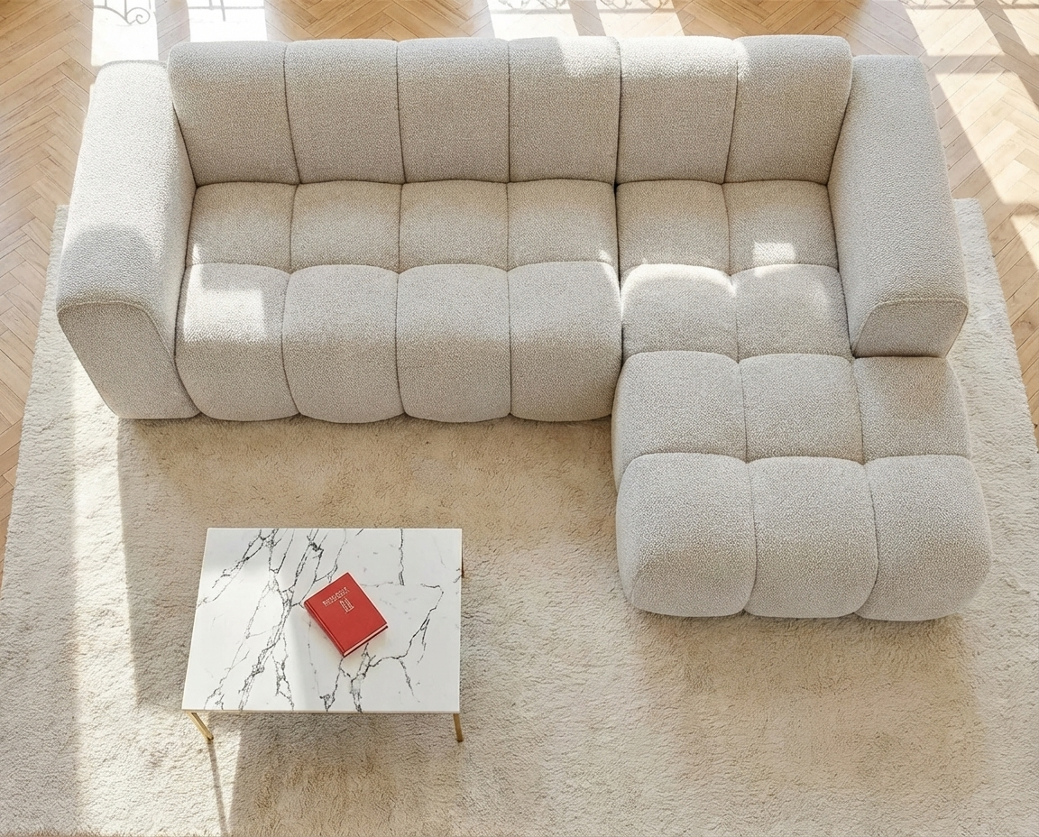 Canapé Nuage d’Angle Droit Beige en Tissu Chenille – Nube Calen