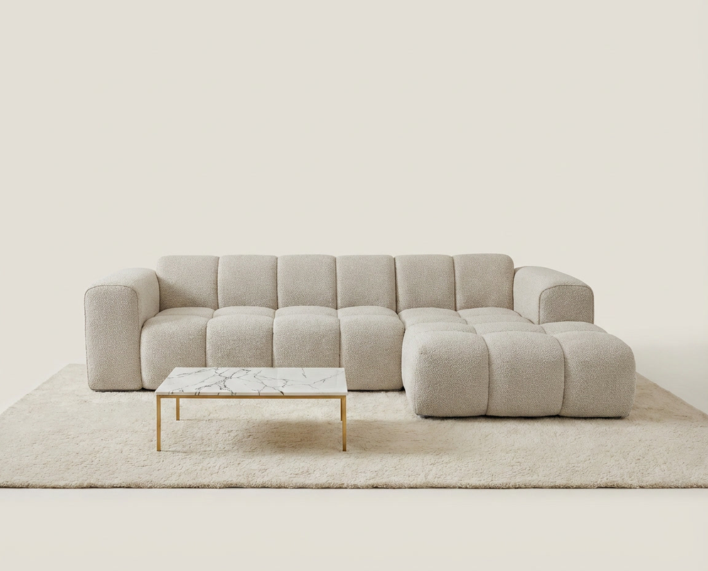 Canapé Nuage d’Angle Droit Beige en Tissu Chenille – Nube Calen