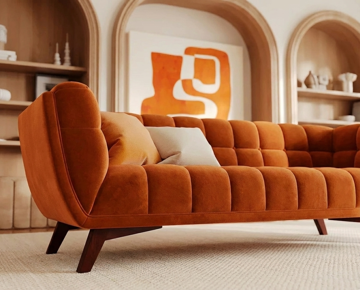 Canapé 3 Places en Velours Terracotta Style Vintage – Mollie Minoa