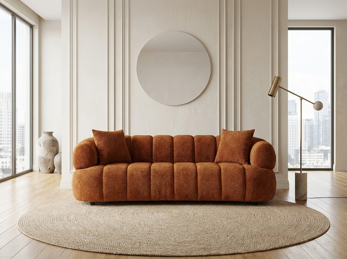 Canapé Nuage 3 Places en Tissu Bouclette Terracotta – Nube Solaro