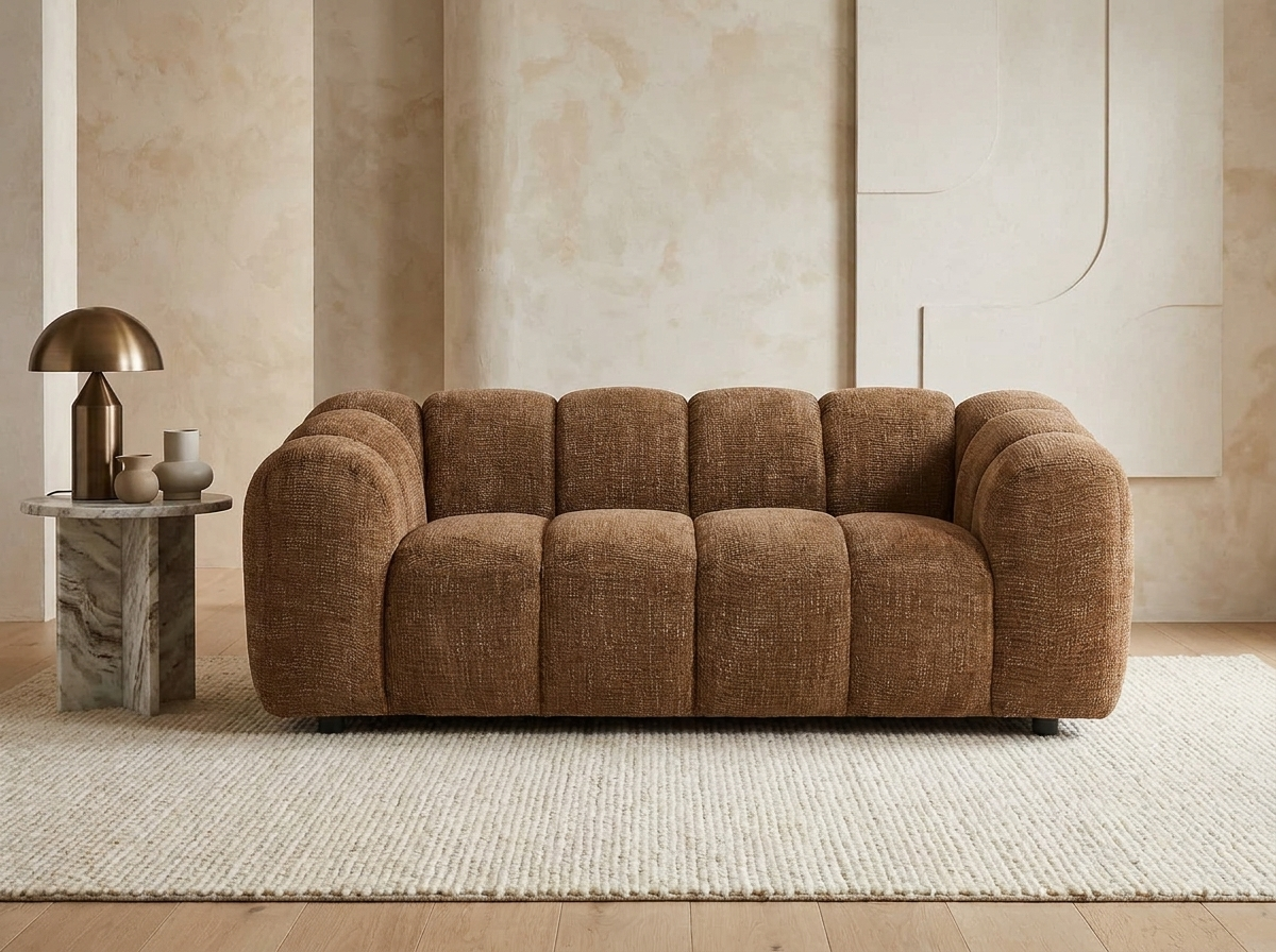 Canapé Nuage 2 Places Marron en Tissu Texturé – Nube Soren