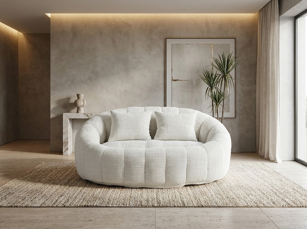 Canapé Nuage 2 Places Arrondi Beige en Tissu Chenille – Nube Cala